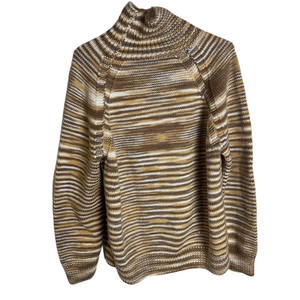 Brown Tan Stripe Turtleneck Chunky Knit Sweater Women Small Cozy Chic